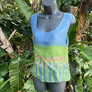Sandy Starkman semi sheer silk floral and stripes tank top